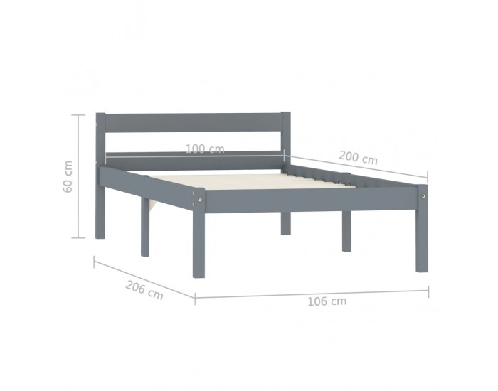Sonata Рамка за легло, сива, бор масив, 100х200 см