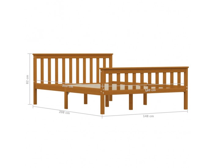Sonata Рамка за легло, меденокафява, борово дърво масив, 140x200 см
