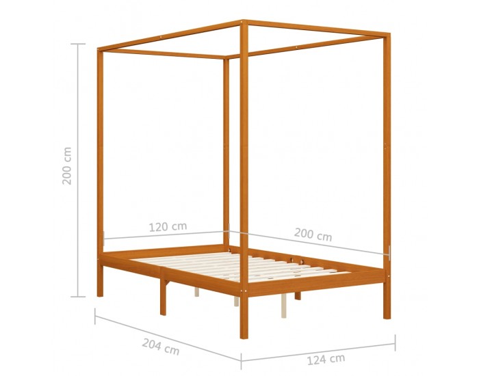 Sonata Рамка за легло с балдахин, меденокафява, бор масив, 120x200 см