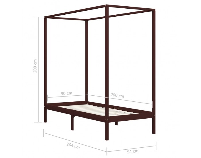 Sonata Рамка за легло с балдахин, тъмнокафява, бор масив, 90x200 см