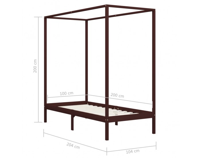 Sonata Рамка за легло с балдахин, тъмнокафява, бор масив, 100x200 см