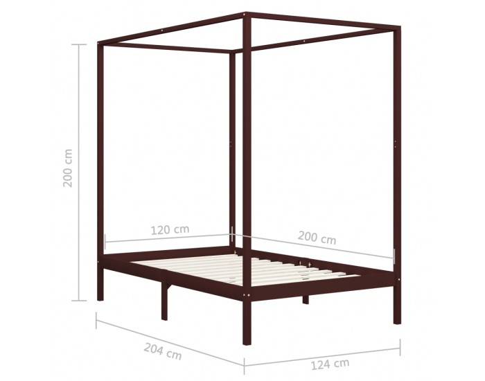 Sonata Рамка за легло с балдахин, тъмнокафява, бор масив, 120x200 см