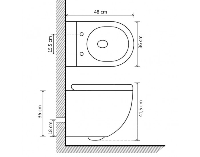 Sonata Окачена тоалетна чиния без ръб, керамична, бяла
