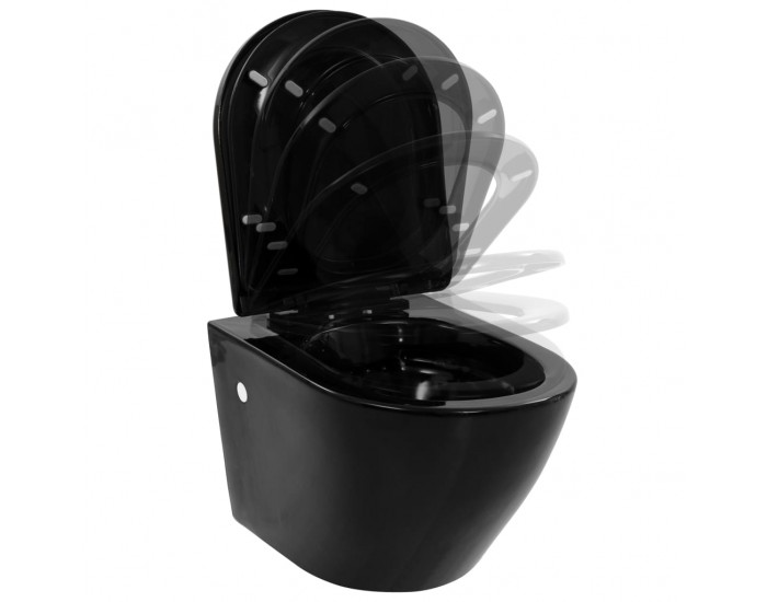 Sonata Окачена тоалетна чиния без ръб, керамична, черна