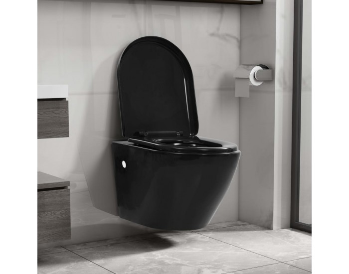 Sonata Окачена тоалетна чиния без ръб, керамична, черна