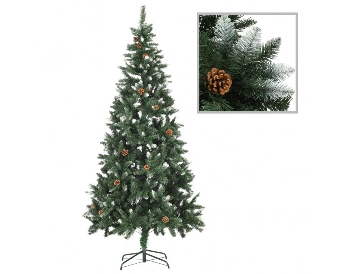 Sonata Изкуствено коледно дърво с шишарки и бели връхчета, 210 см