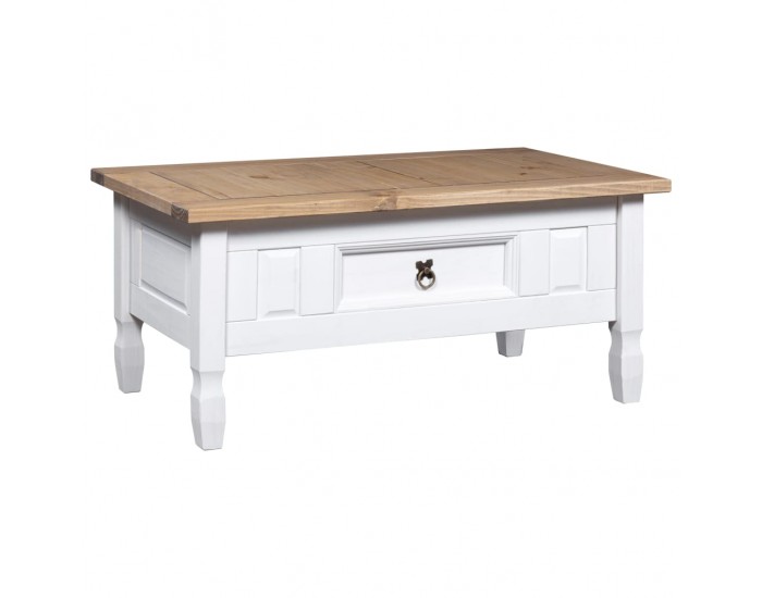 Sonata H Маса за кафе, мексикански бор, стил Корона, бяла, 100x55x44 cм