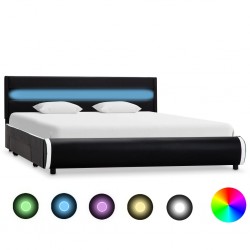 Sonata Рамка за легло с LED, черна, изкуствена кожа, 140x200 cм - Тапицирани легла