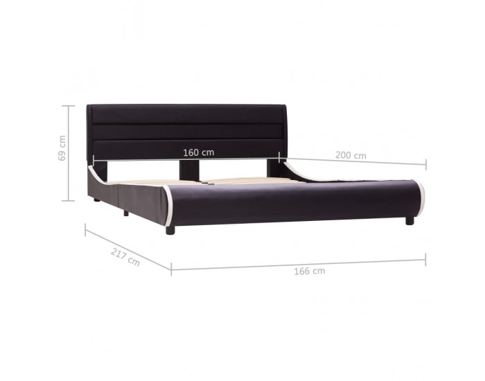 Sonata Рамка за легло с LED, черна, изкуствена кожа, 160x200 cм