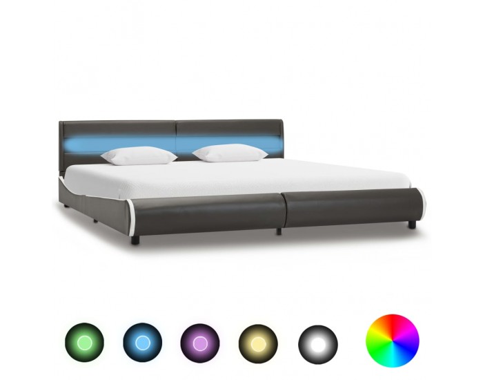 Sonata Рамка за легло с LED, антрацит, изкуствена кожа, 180x200 cм