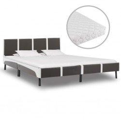 Sonata Легло с матрак, сиво и бяло, изкуствена кожа, 180x200 см - Тапицирани легла