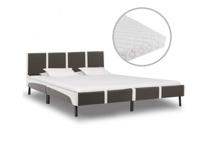 Sonata Легло с матрак, сиво и бяло, изкуствена кожа, 180x200 см