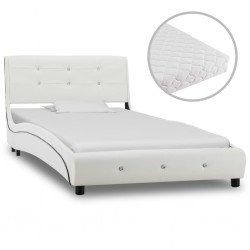 Sonata Легло с матрак, бяло, изкуствена кожа, 90x200 см - Тапицирани легла