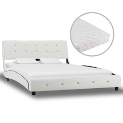 Sonata  Легло с матрак, бяло, изкуствена кожа, 120x200 cм - Тапицирани легла