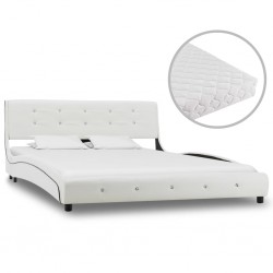 Sonata Легло с матрак, бяло, изкуствена кожа, 140x200 см - Тапицирани легла