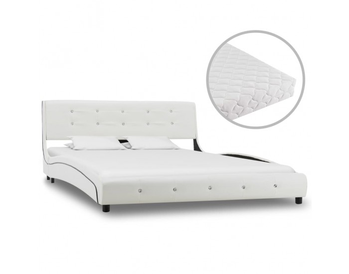 Sonata Легло с матрак, бяло, изкуствена кожа, 140x200 см