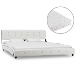 Sonata Легло с матрак, бяло, изкуствена кожа, 160x200 cм - Тапицирани легла