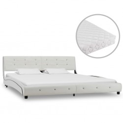 Sonata Легло с матрак, бяло, изкуствена кожа, 180x200 см - Тапицирани легла