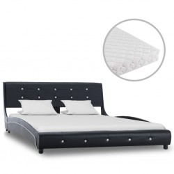 Sonata Легло с матрак, черно, изкуствена кожа, 140x200 см - Спалня