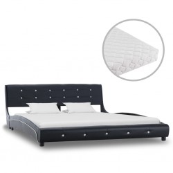 Sonata Легло с матрак, черно, изкуствена кожа, 160x200 cм - Тапицирани легла