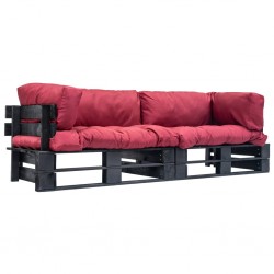 Sonata Градински мебели от палети, 2 части, червени възглавници, бор - Sonata H