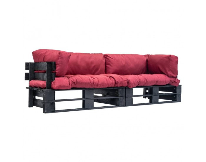 Sonata Градински мебели от палети, 2 части, червени възглавници, бор