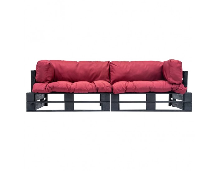 Sonata Градински мебели от палети, 2 части, червени възглавници, бор