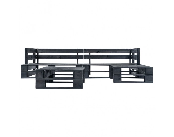 Sonata Градински мебели от палети, 4 части, черни, дърво