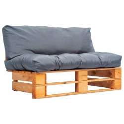 Sonata Градински диван от палети със сиви възглавници, борово дърво - Градински Дивани и Пейки