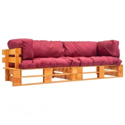 Sonata Градински мебели от палети, 2 части, червени възглавници, бор - Градина