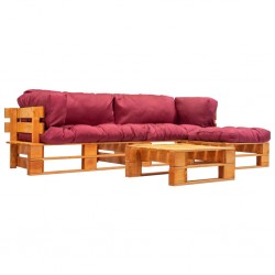 Sonata Градински мебели от палети, 4 части, червени възглавници, дърво - Градина