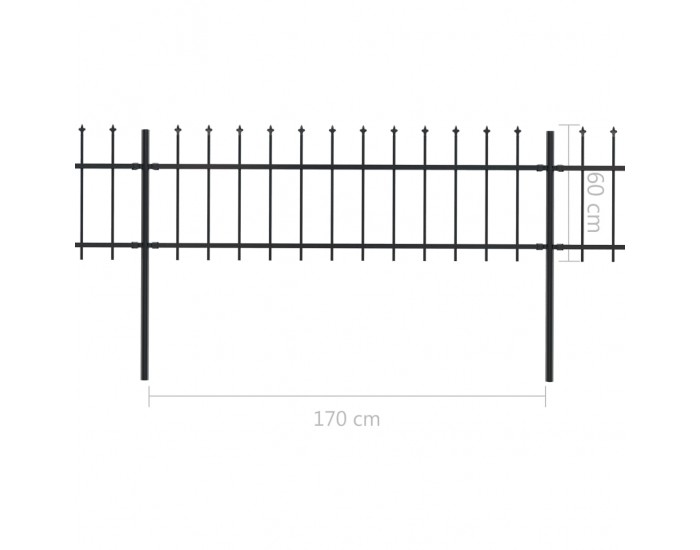 Sonata Градинска ограда с пики, стомана, 3,4x0,6 м, черна