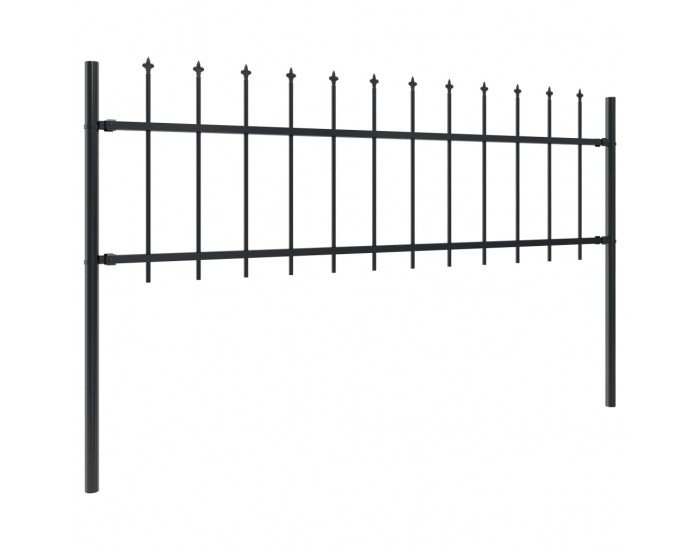 Sonata Градинска ограда с пики, стомана, 6,8x0,6 м, черна