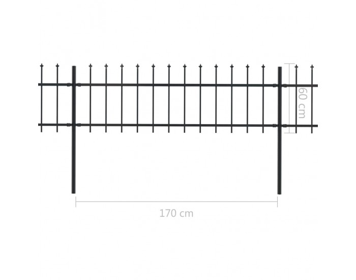 Sonata Градинска ограда с пики, стомана, 10,2x0,6 м, черна
