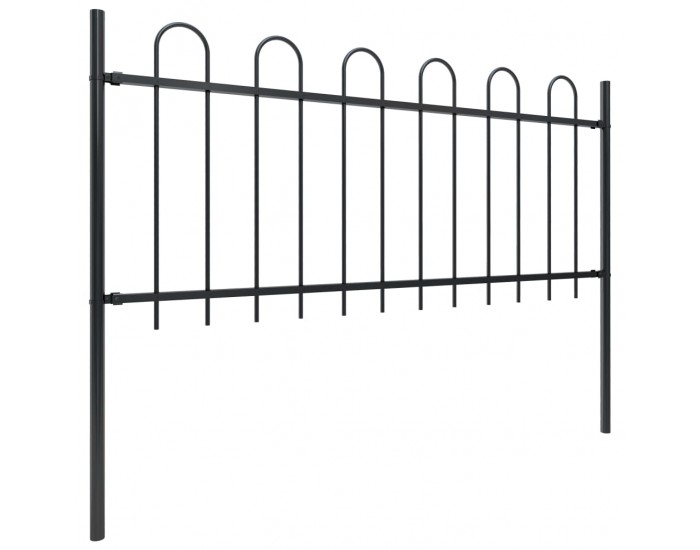 Sonata Градинска ограда с извити върхове, стомана, 5,1x0,8 м, черна