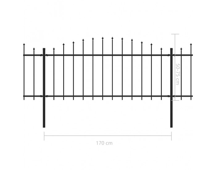 Sonata Градинска ограда с пики, стомана, (0,5-0,75)x13,6 м, черна