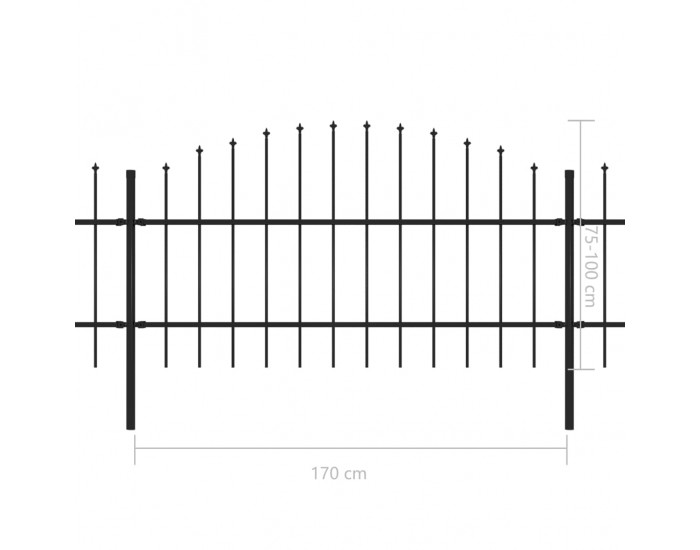 Sonata Градинска ограда с пики, стомана, (0,75-1)x3,4 м, черна