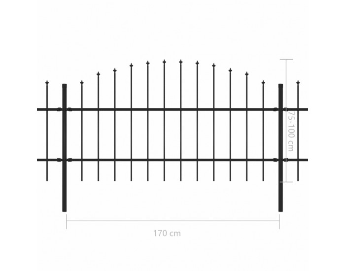 Sonata Градинска ограда с пики, стомана, (0,75-1)x10,2 м, черна