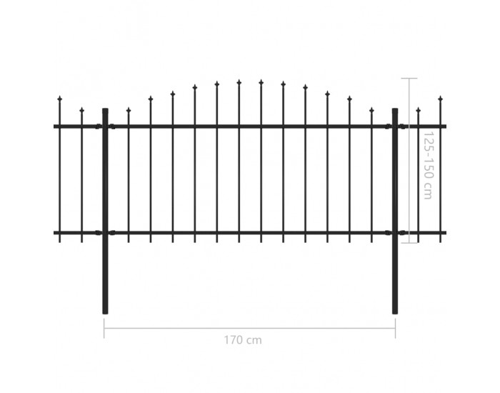 Sonata Градинска ограда с пики, стомана, (1,25-1,5)x6,8 м, черна