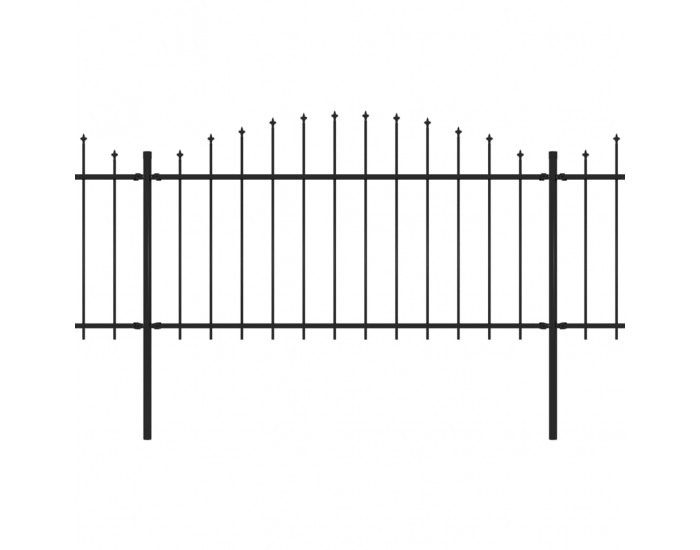 Sonata Градинска ограда с пики, стомана, (1,25-1,5)x8,5 м, черна