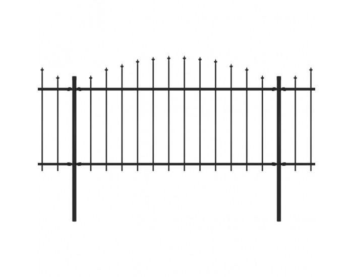 Sonata Градинска ограда с пики, стомана, (1,25-1,5)x10,2 м, черна