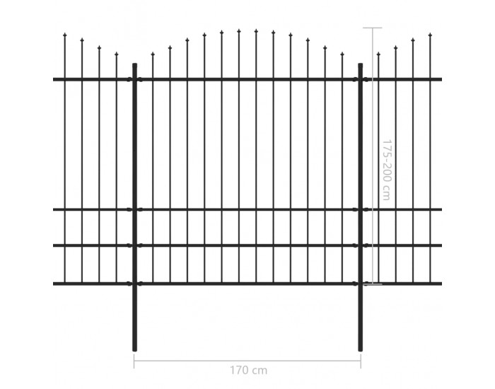 Sonata Градинска ограда с пики, стомана, (1,75-2)x6,8 м, черна