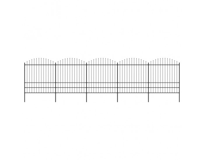 Sonata Градинска ограда с пики, стомана, (1,75-2)x8,5 м, черна