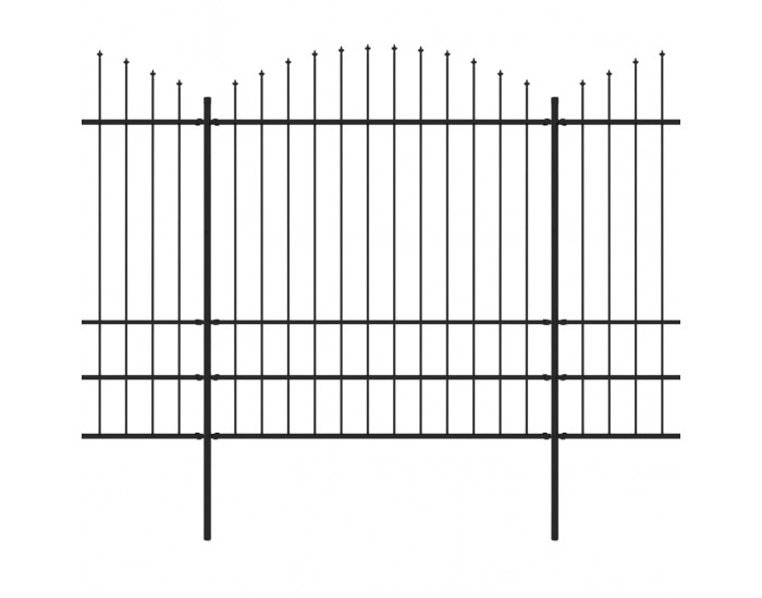 Sonata Градинска ограда с пики, стомана, (1,75-2)x10,2 м, черна