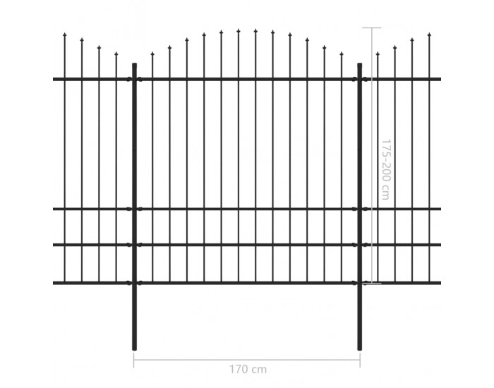 Sonata Градинска ограда с пики, стомана, (1,75-2)x11,9 м, черна