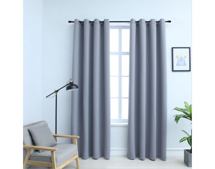 Sonata Затъмняващи завеси с метални халки, 2 бр, сиви, 140x225 см