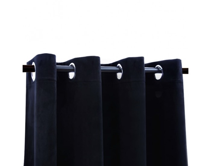 Sonata Затъмняващи завеси с халки, 2 бр, кадифе, черни, 140x245 см