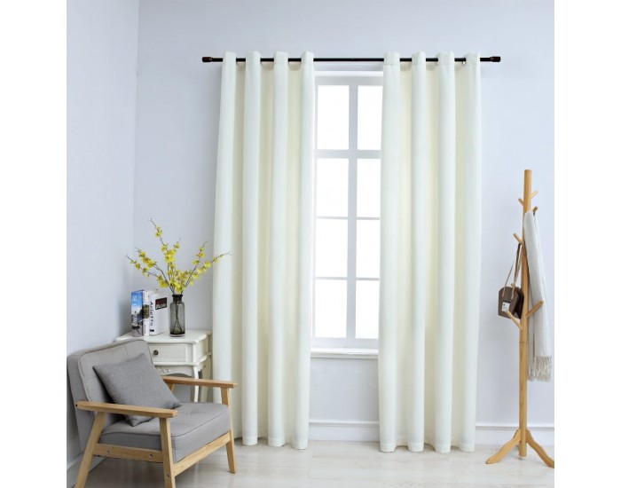 Sonata Затъмняващи завеси с халки, 2 бр, кадифе, кремави, 140x225 см
