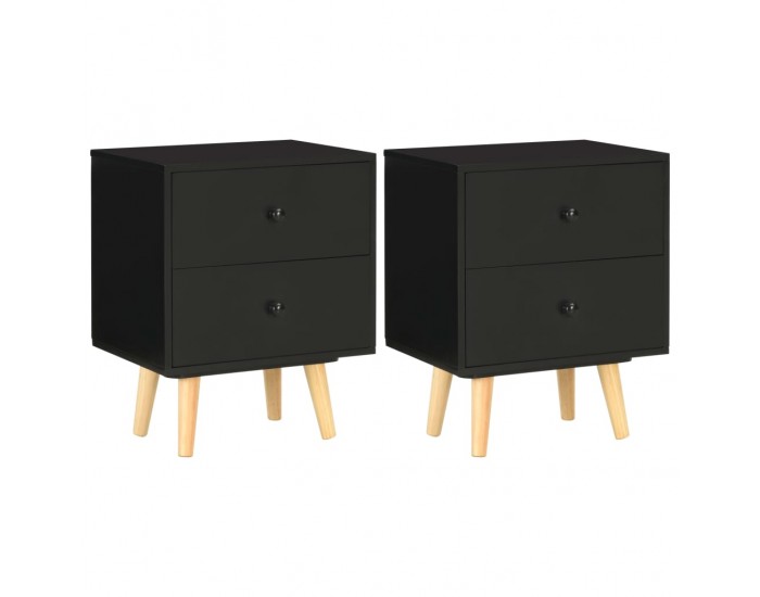 Sonata H Нощни шкафчета, 2 бр, черни, 40x30x50 см, бор масив
