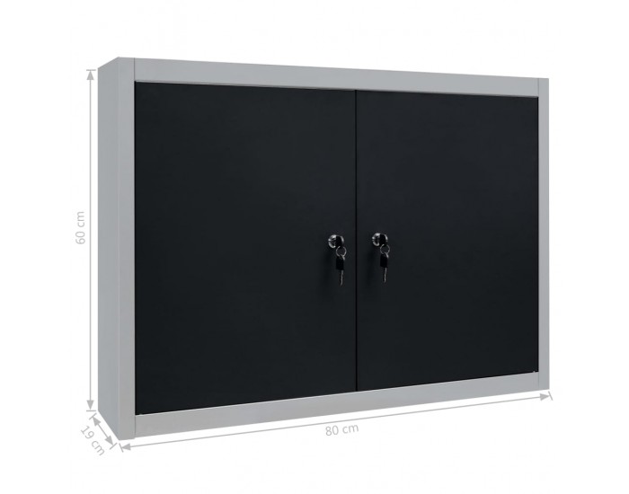 Sonata Стенен шкаф за инструменти, индустриален, метал, сиво и черно